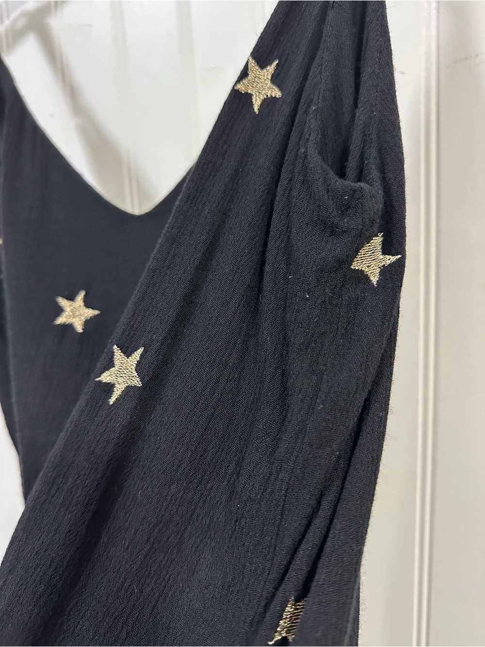 Storia S Black & Gold Stars Mini Dress Breezy Witchy Whimsigoth Ethereal Shift - Picture 9 of 12